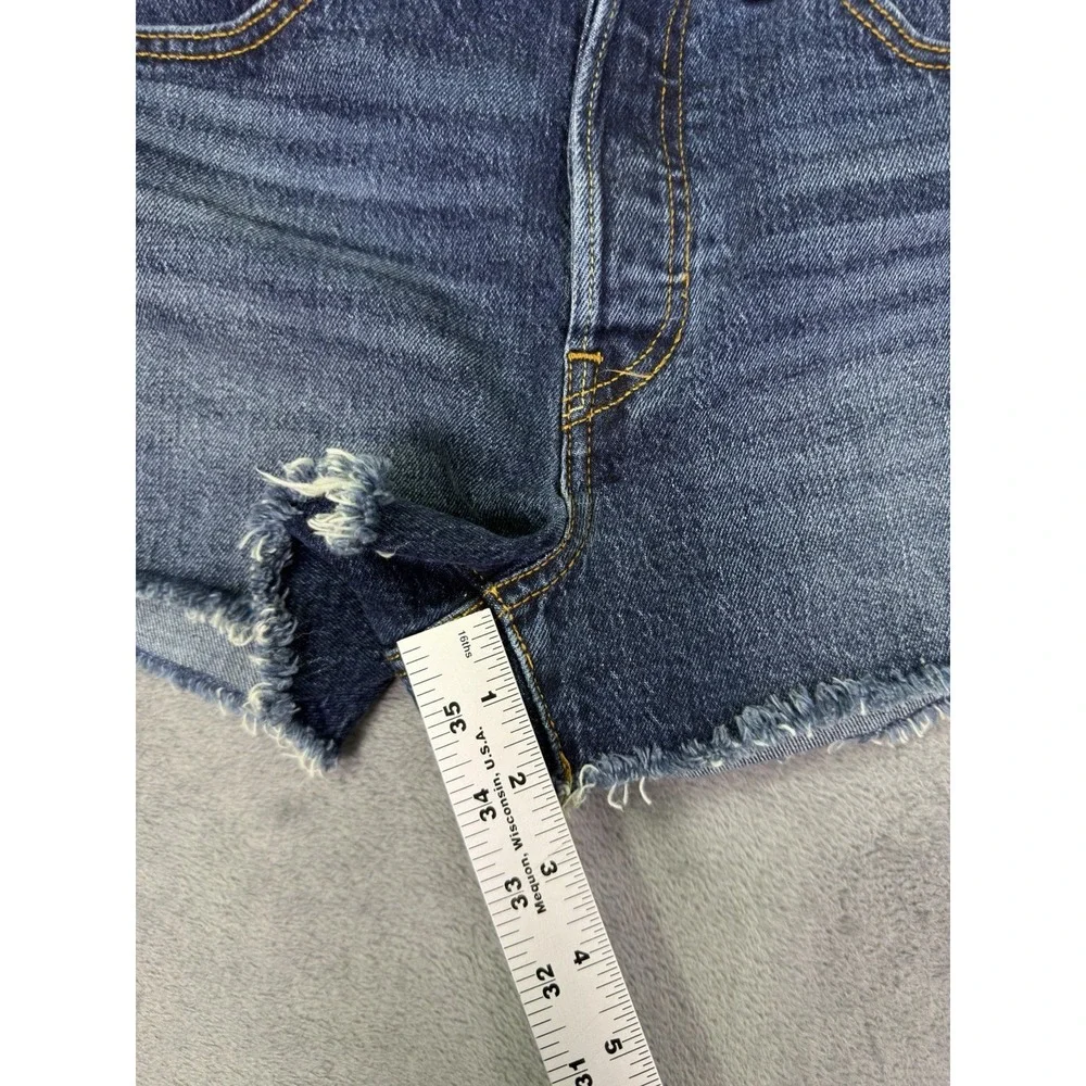 Levis 501XX Shorts Womens 28 Blue Denim Button Fly Distressed Frayed Hem